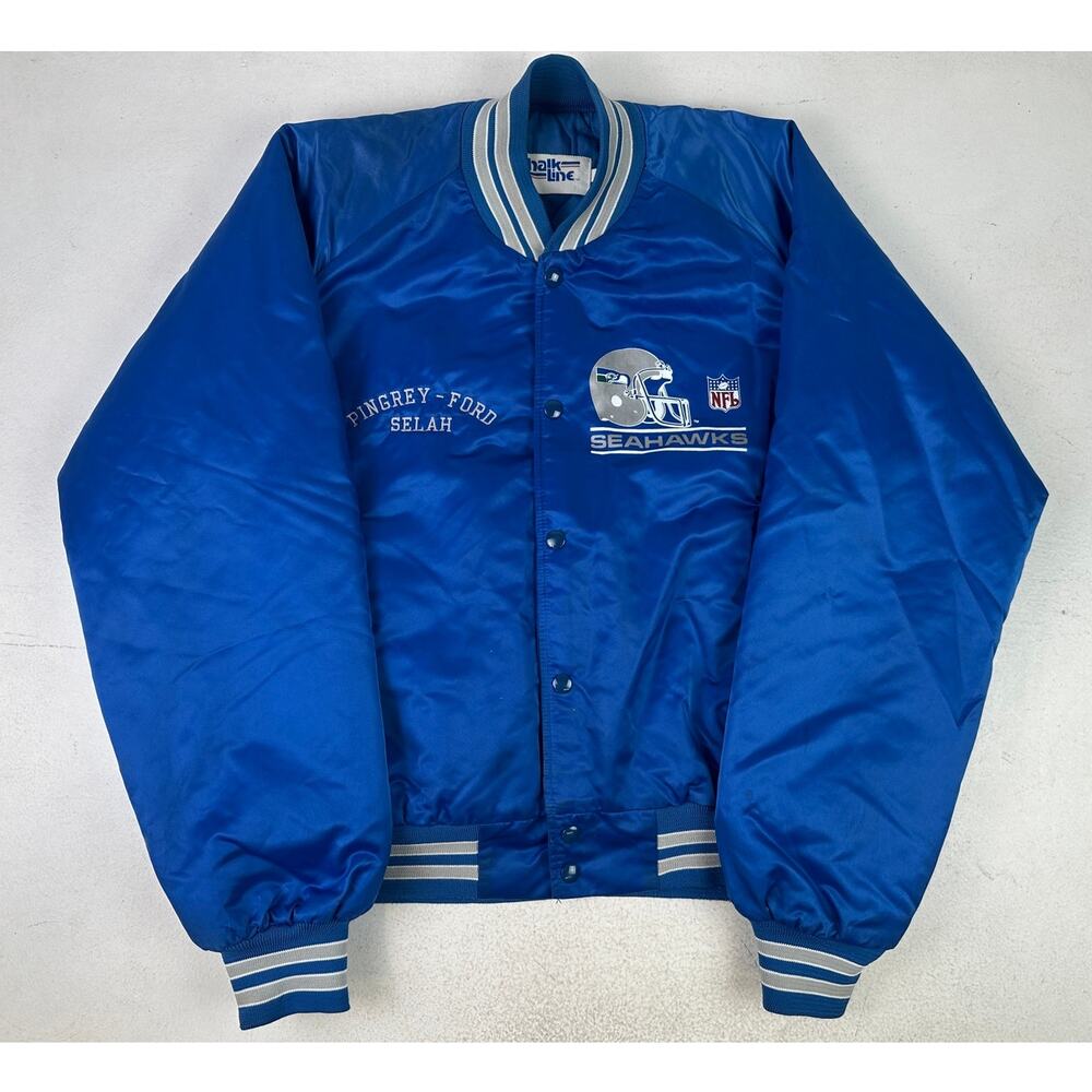 VTG Chalk Line Seattle Seahawks Satin Bomber Jacket Back Spell Out Men's Sz XL